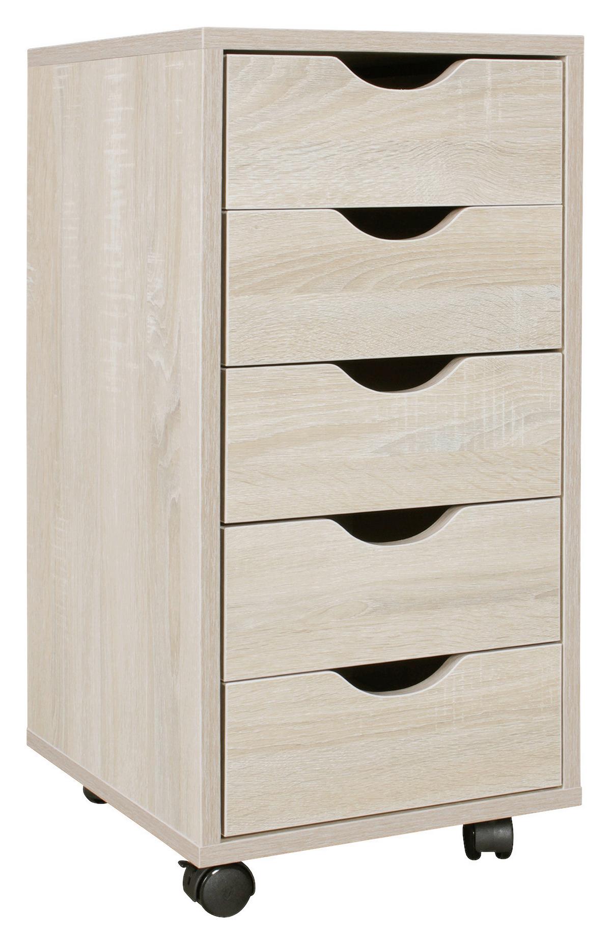 Rollcontainer Eiche Dekor Mina BxHxT 33x68x38 cm - Eichefarben, MODERN, Holzwerkstoff/Kunststoff (33/68/38cm) - MID.YOU