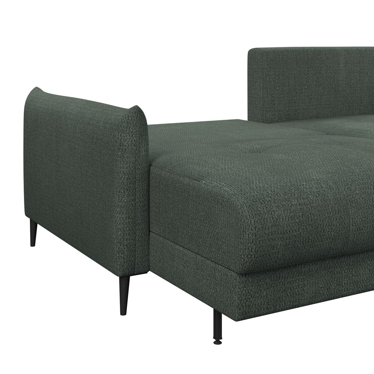 Ecksofa Polis Webstoff dunkelgrün, 221x142cm - Dunkelgrün/Schwarz, Trend, Textil (221/142cm) - Ondega