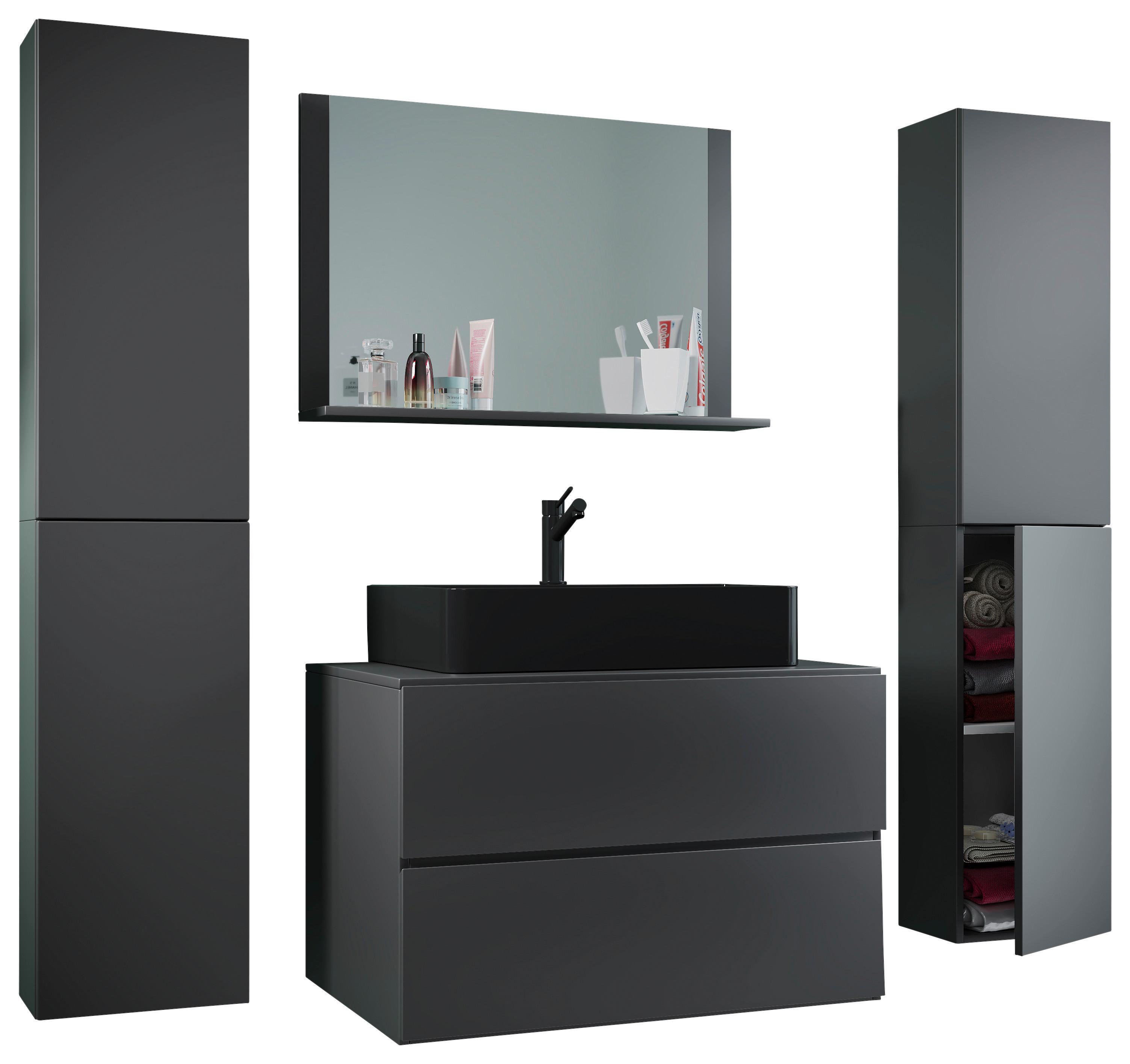 Badezimmer Lendas Bl XL - Anthrazit/Schwarz, MODERN, Glas/Keramik (147cm) - MID.YOU