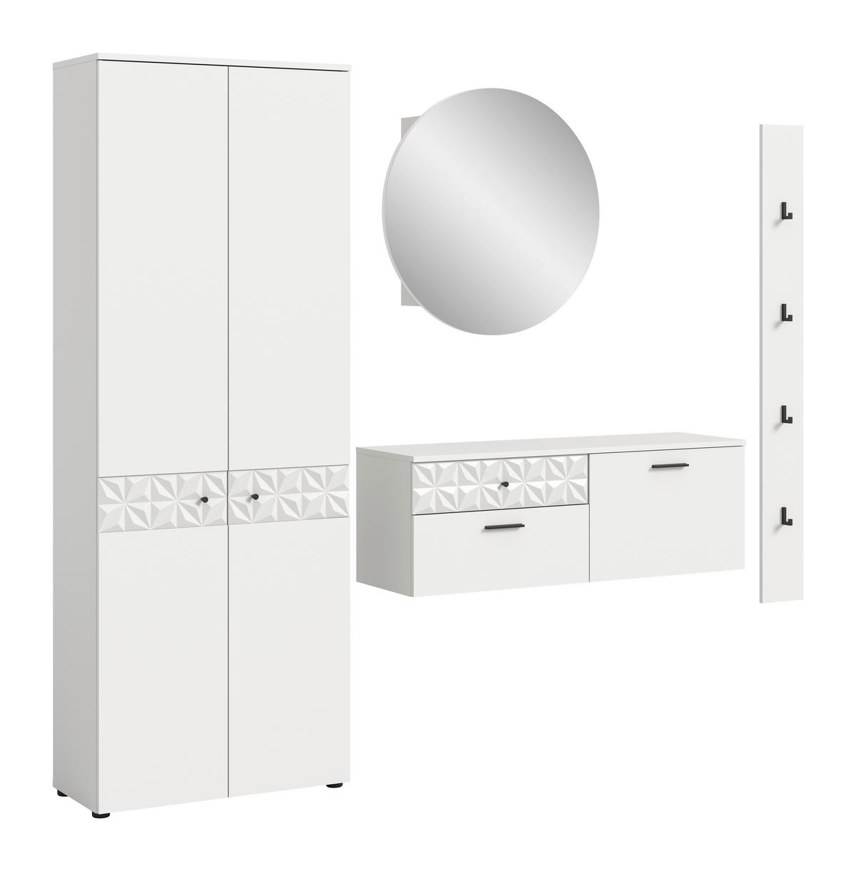 Garderobe Prisma Weiß B: 226 cm - Weiß, Design, Glas/Holzwerkstoff (226/192/34cm) - MID.YOU