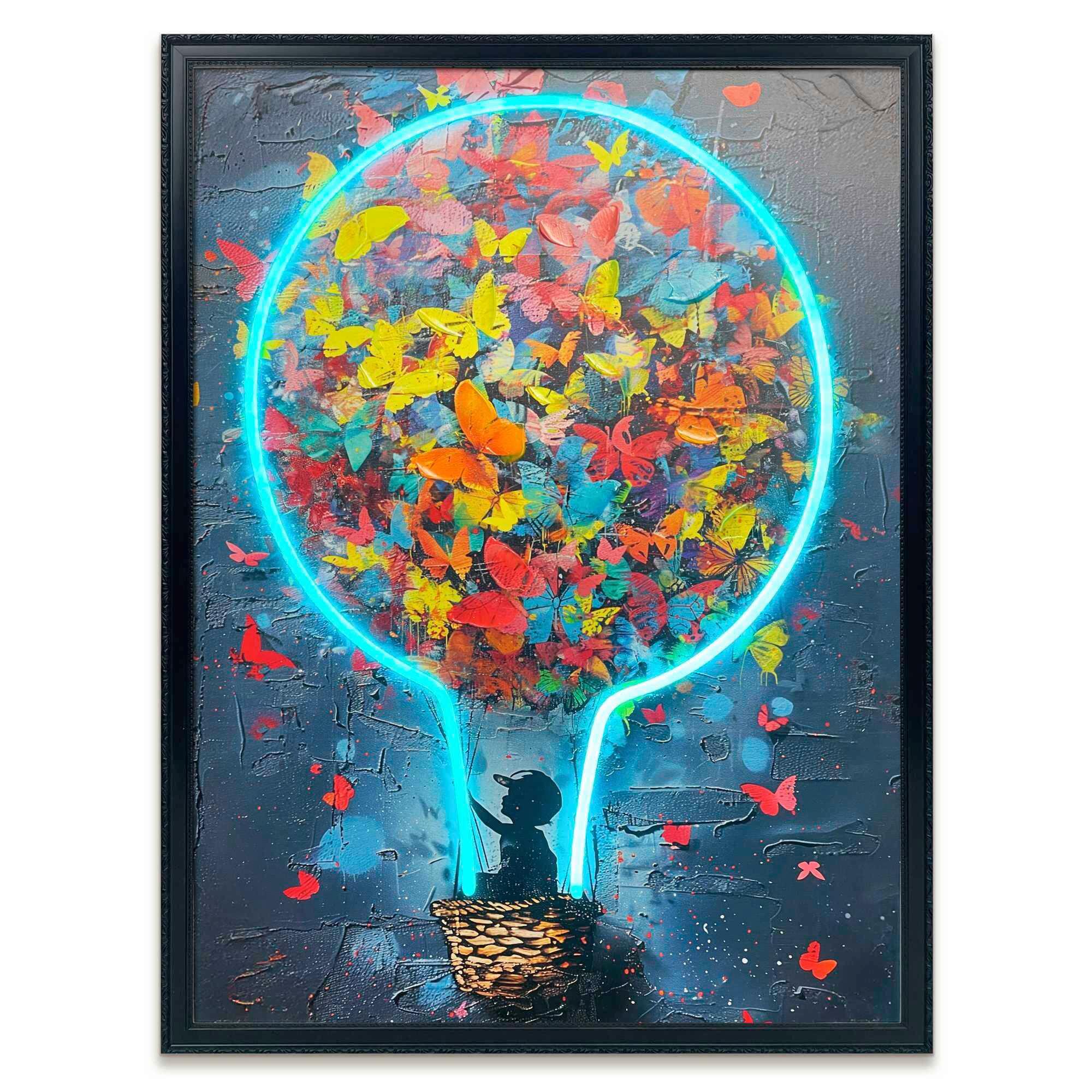 Bild Neon Butterfly Balloon - Schwarz/Hellblau, Basics, Holzwerkstoff/Kunststoff (50/70/3,5cm)