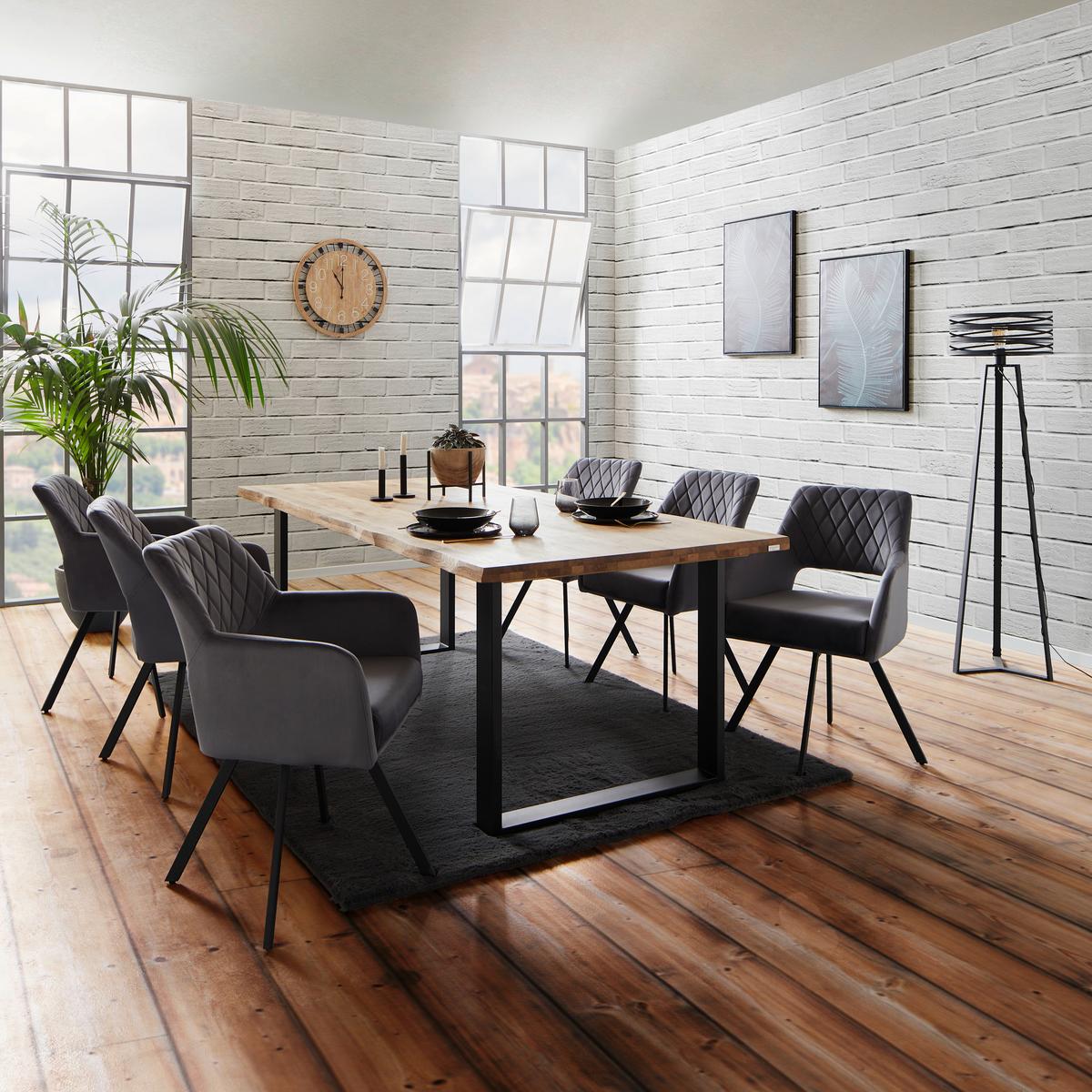 Étkezőasztal Wood 220 - natúr színű/fekete, Konventionell, fém/fa (220/75/100cm) - James Wood