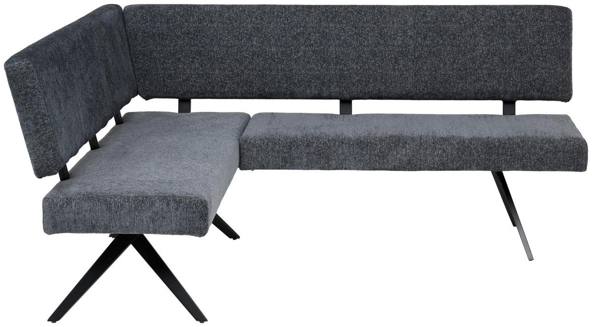 Eckbank Chios Leinenoptik Grau, S: 190x150cm - Dunkelgrau/Schwarz, KONVENTIONELL, Textil/Metall (190/150cm) - MID.YOU