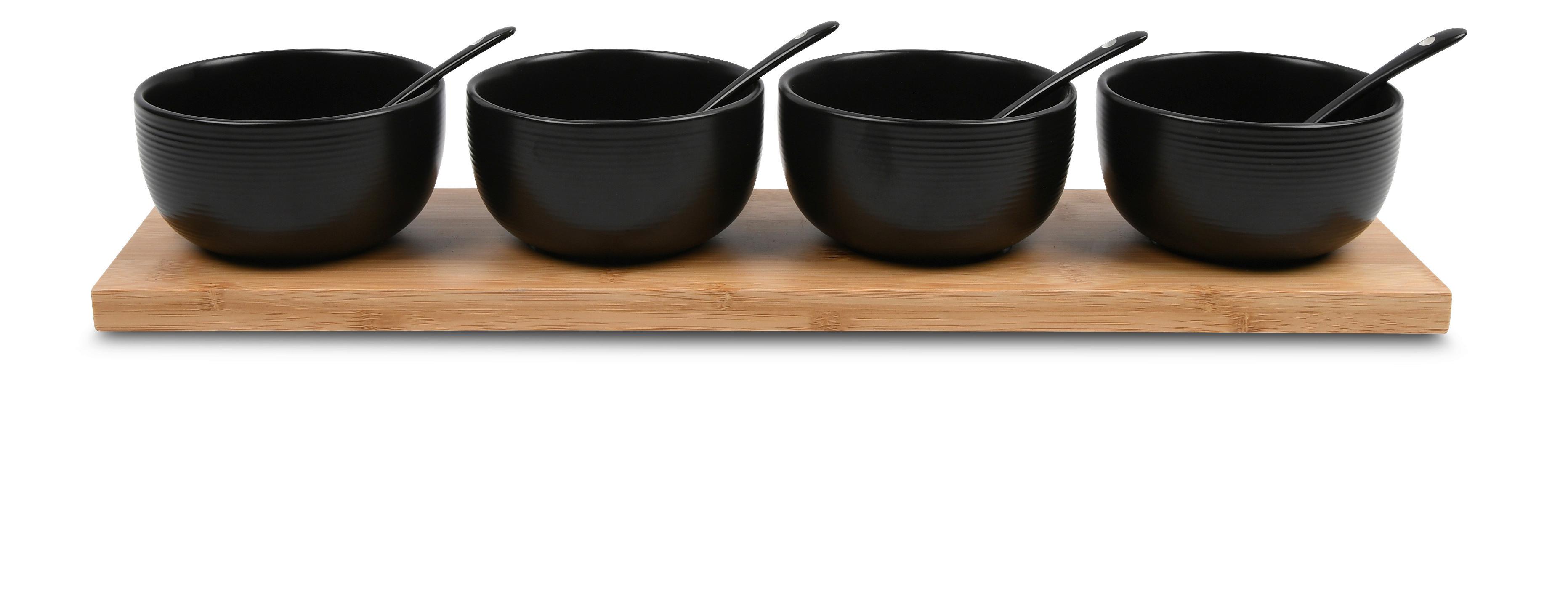 sada misiek na omáčku TAPAS - 4 - černá, Moderní, dřevo/keramika (45/11.5/7.2cm) - Modern Living
