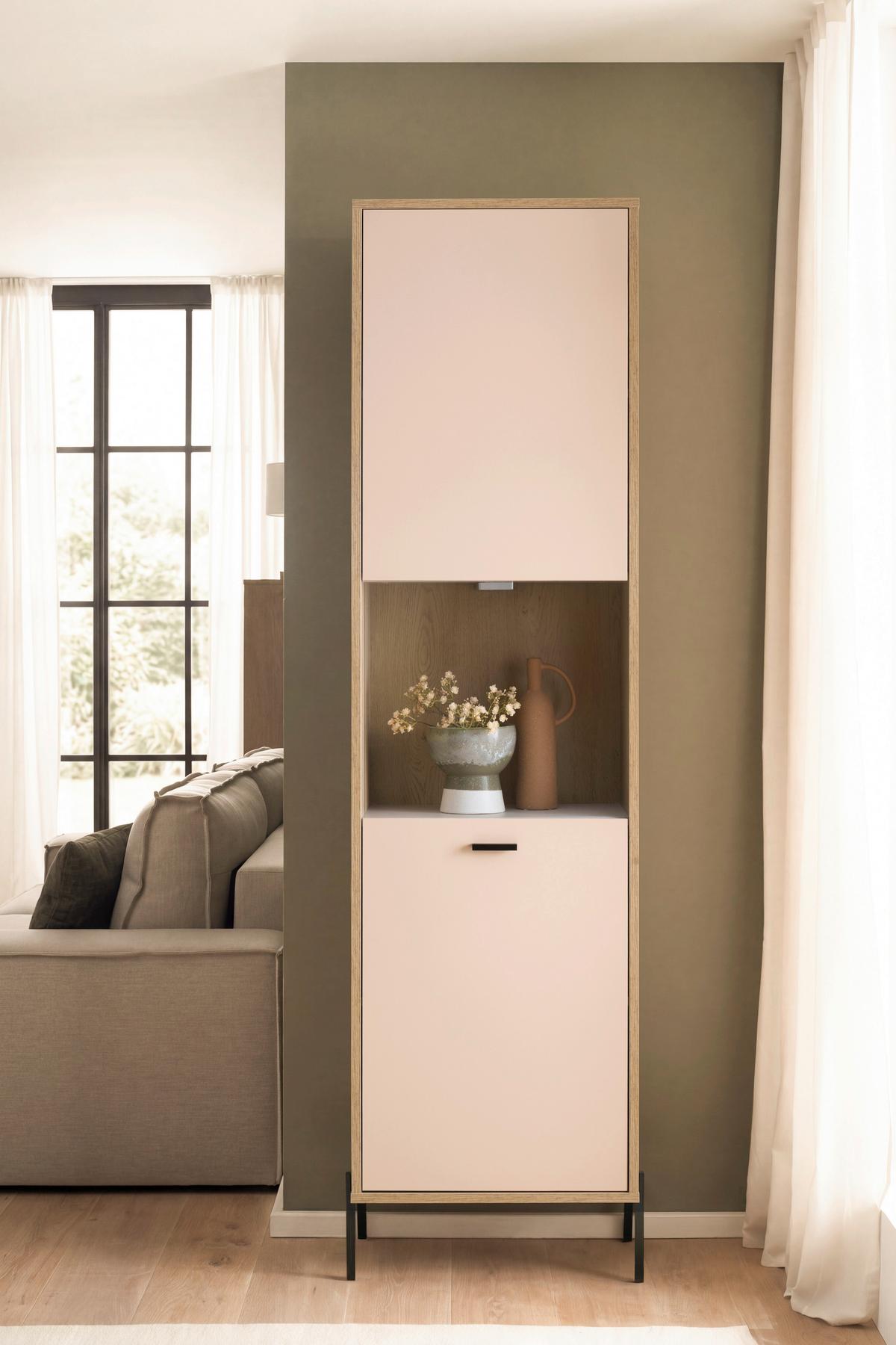 Vitrine Fredericia Eichefarben Kaschmir B: 55 cm - Kaschmir/Eichefarben, Design, Holzwerkstoff (55/206/35cm) - MID.YOU