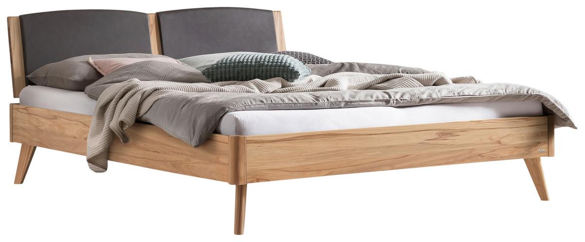 Bett Mareto Buchefarben 140x200 Cm - Dunkelgrau/Buchefarben, KONVENTIONELL, Holz/Textil (140/200cm) - Hasena