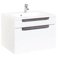 Waschbecken mit Unterschrank Siena B: 80cm Weiß/Eiche Dekor - Weiß/Silbereichenfarben, MODERN, Holzwerkstoff/Stein (80cm) - Held