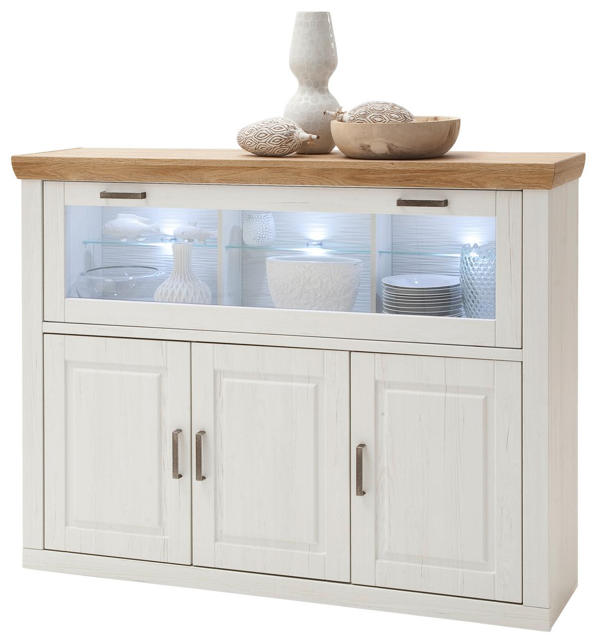 Highboard B: 163 cm Brixen Eichen/Pinie Dekor - Eichefarben/Schwarz, Design, Glas/Holzwerkstoff (163/123/40cm) - Livetastic