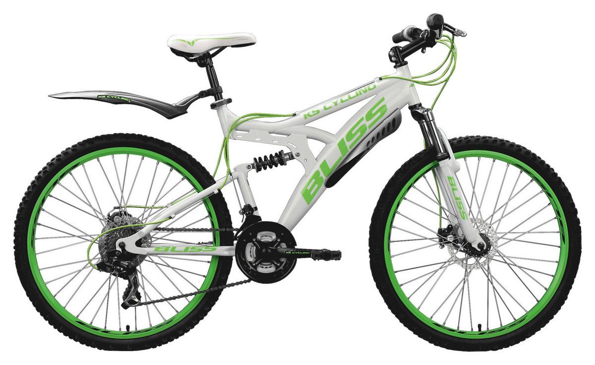 Mountainbike Fully 26 Zoll Bliss 21 Gänge - Weiß/Grün, Basics, Metall (180/70/80cm) - KS Cycling