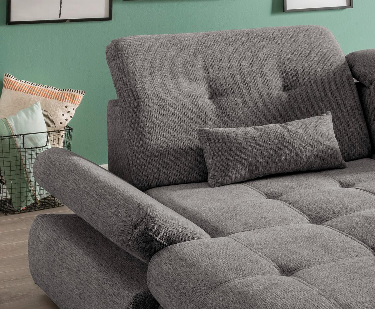 Ecksofa mit Schlaffunktion Dalida Braun/Grau Chenille - Chromfarben/Graubraun, Design, Textil (196/300cm) - Livetastic