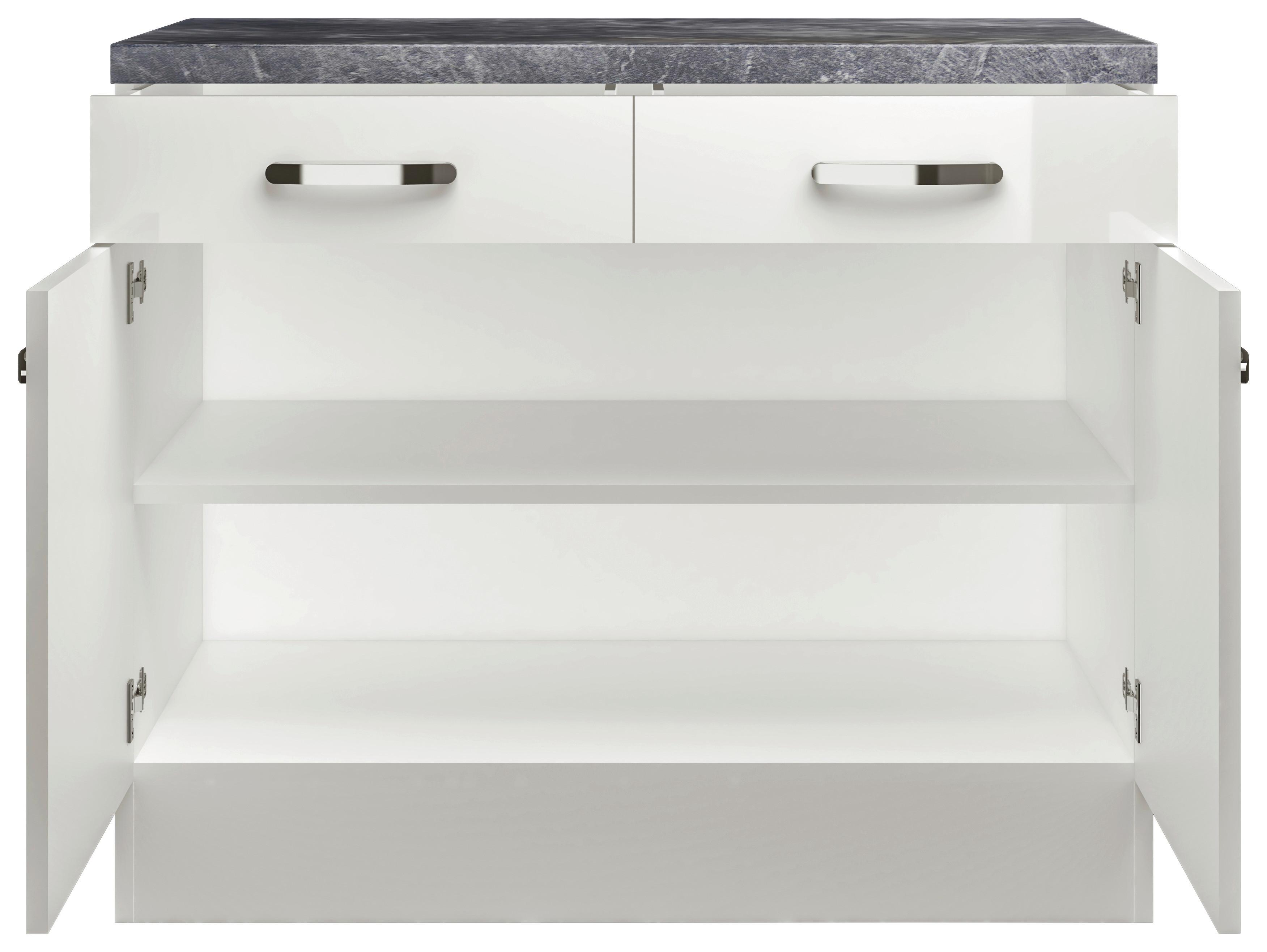 Küchenunterschrank Alba B: 100 cm Weiß/Schiefer mit Laden - Schieferfarben/Weiß Hochglanz, MODERN, Holzwerkstoff (100/86/60cm)