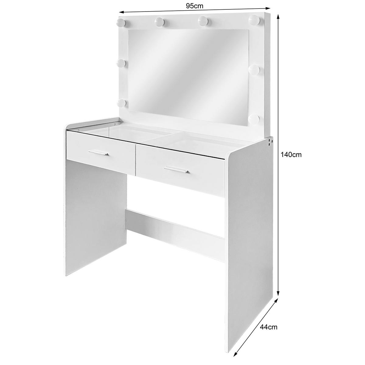Schminktisch Mila Weiß B: 95 cm - Weiß, Trend, Glas/Holzwerkstoff (95/140/44cm)