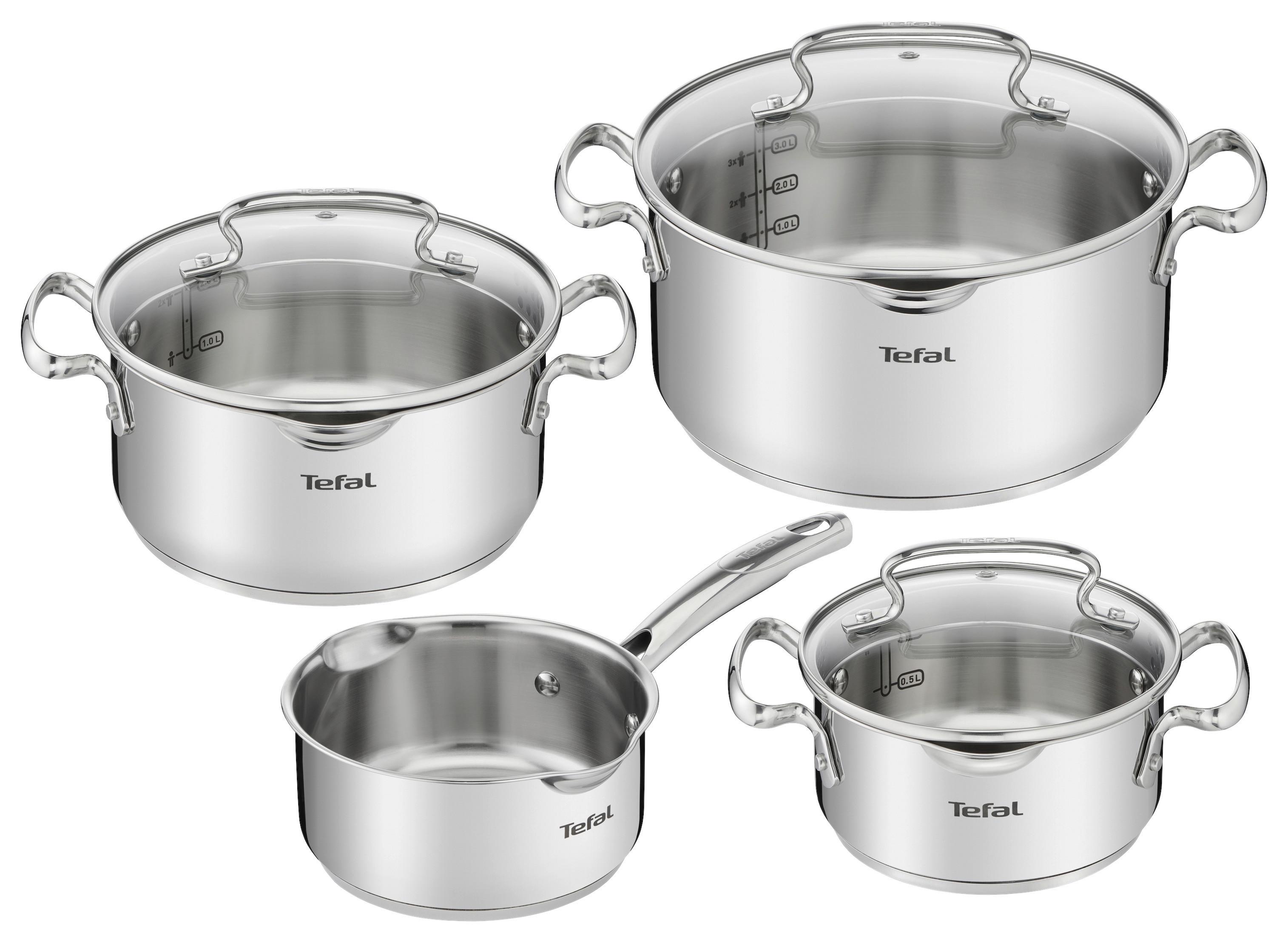 Kochtopfset 7-Tlg. Edelstahl Mit 3 Deckel - Edelstahlfarben, Basics, Glas/Metall (54/30/54cm) - Tefal