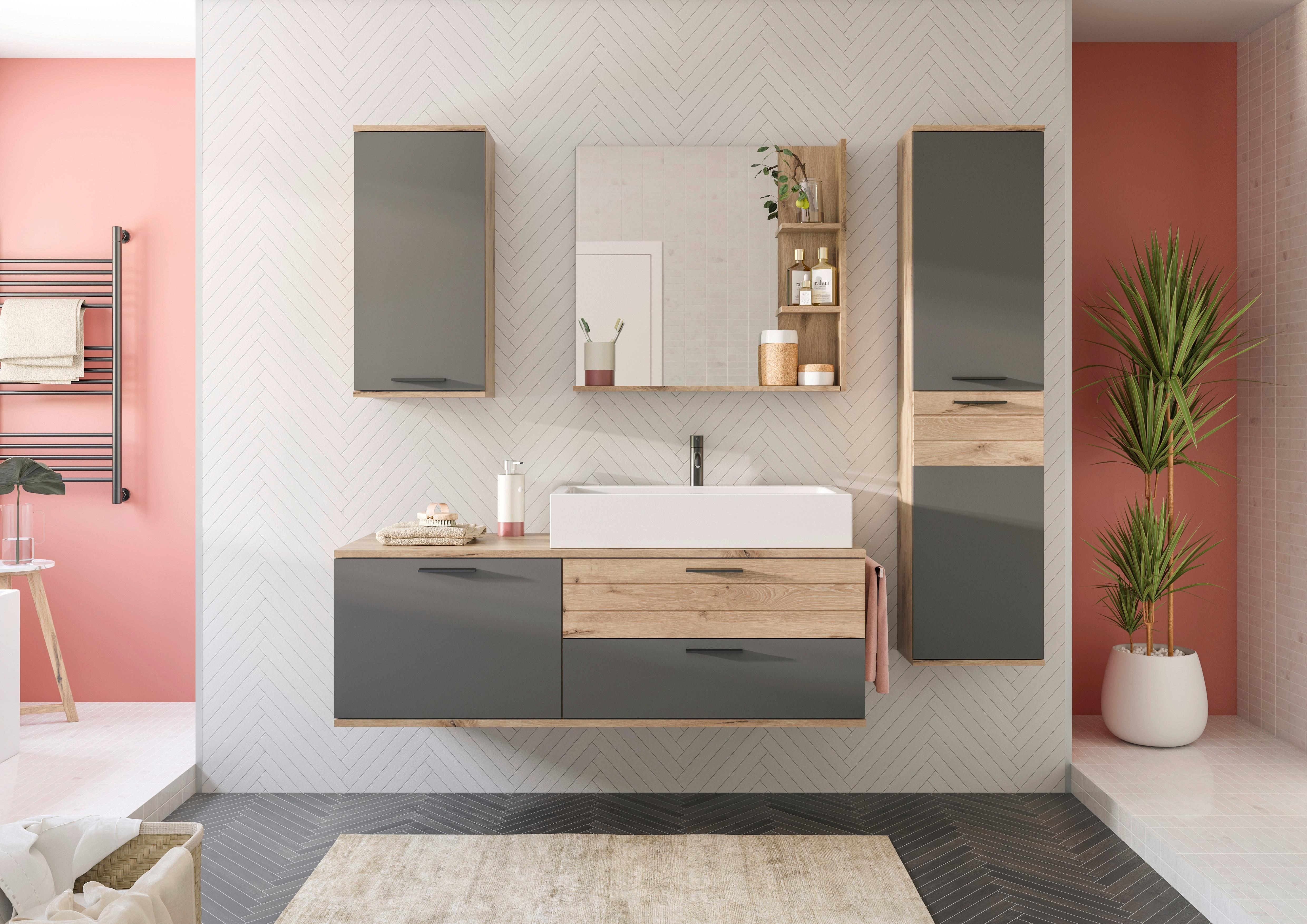 Badezimmer Mason Eiche Dekor Grau - Eichefarben/Weiß Hochglanz, MODERN, Glas/Keramik (177cm) - MID.YOU