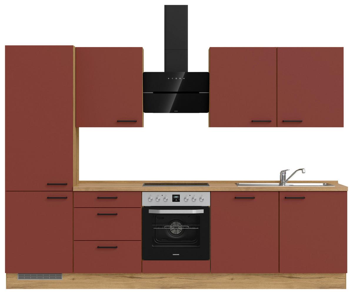 Küchenleerblock Easytouch High-Line, H10 Links - Eichefarben/Rot, MODERN, Holzwerkstoff (300cm) - Nobilia