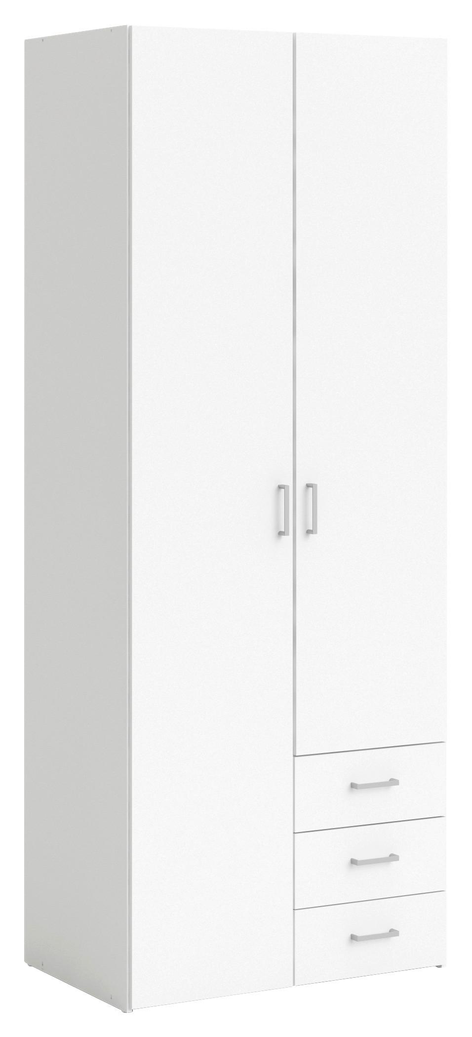 Drehtürenschrank mit Schubladen 77,6cm Space, Weiß - Weiß, Basics, Holzwerkstoff (77,6/200,4/49,5cm) - P & B