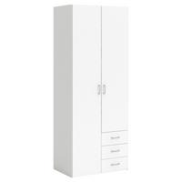 Drehtürenschrank mit Schubladen 77,6cm Space, Weiß - Weiß, Basics, Holzwerkstoff (77,6/200,4/49,5cm) - P & B