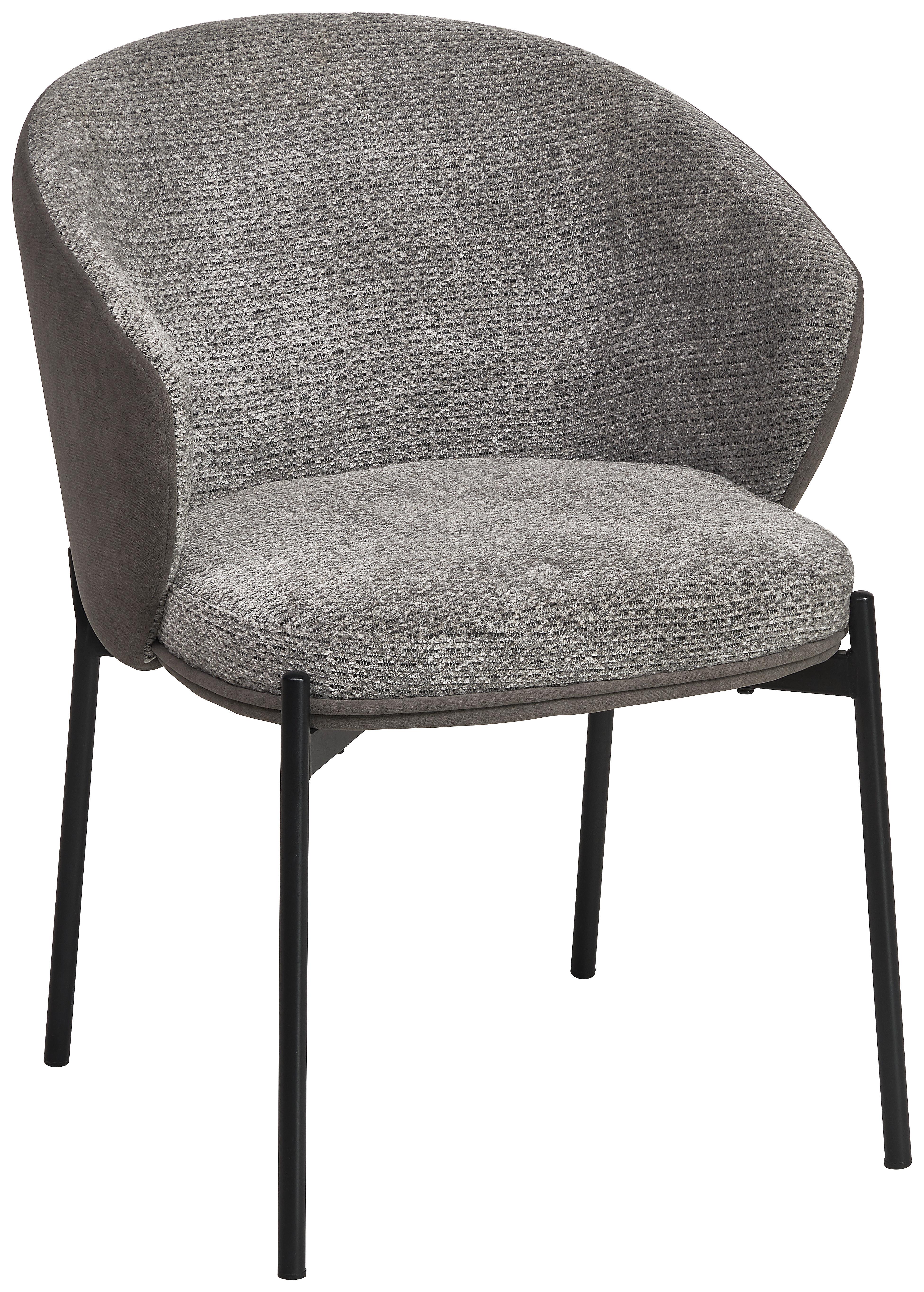 Armlehnstuhl Cara Samt Grau B: 56 cm - Schwarz/Grau, MODERN, Textil/Metall (56/76,5/57,5cm) - MID.YOU