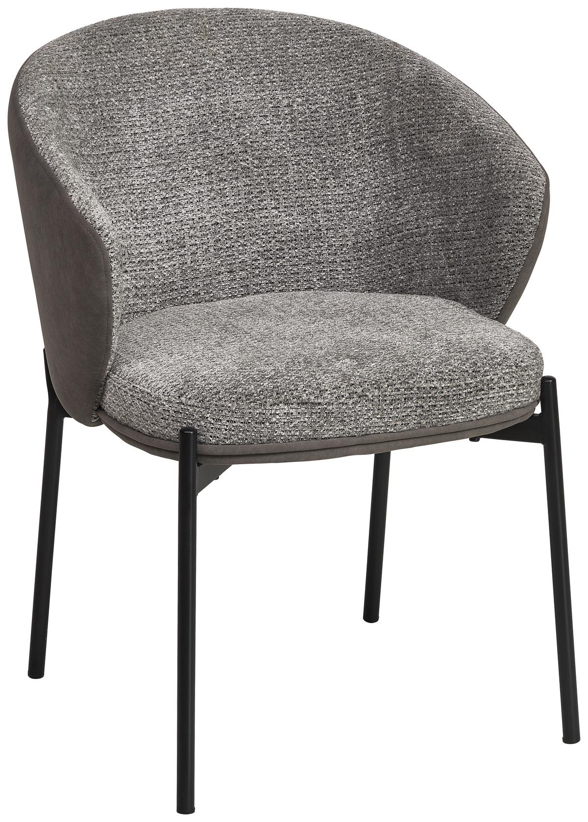 Armlehnstuhl Cara Samt Grau B: 56 cm - Schwarz/Grau, MODERN, Textil/Metall (56/76,5/57,5cm) - MID.YOU