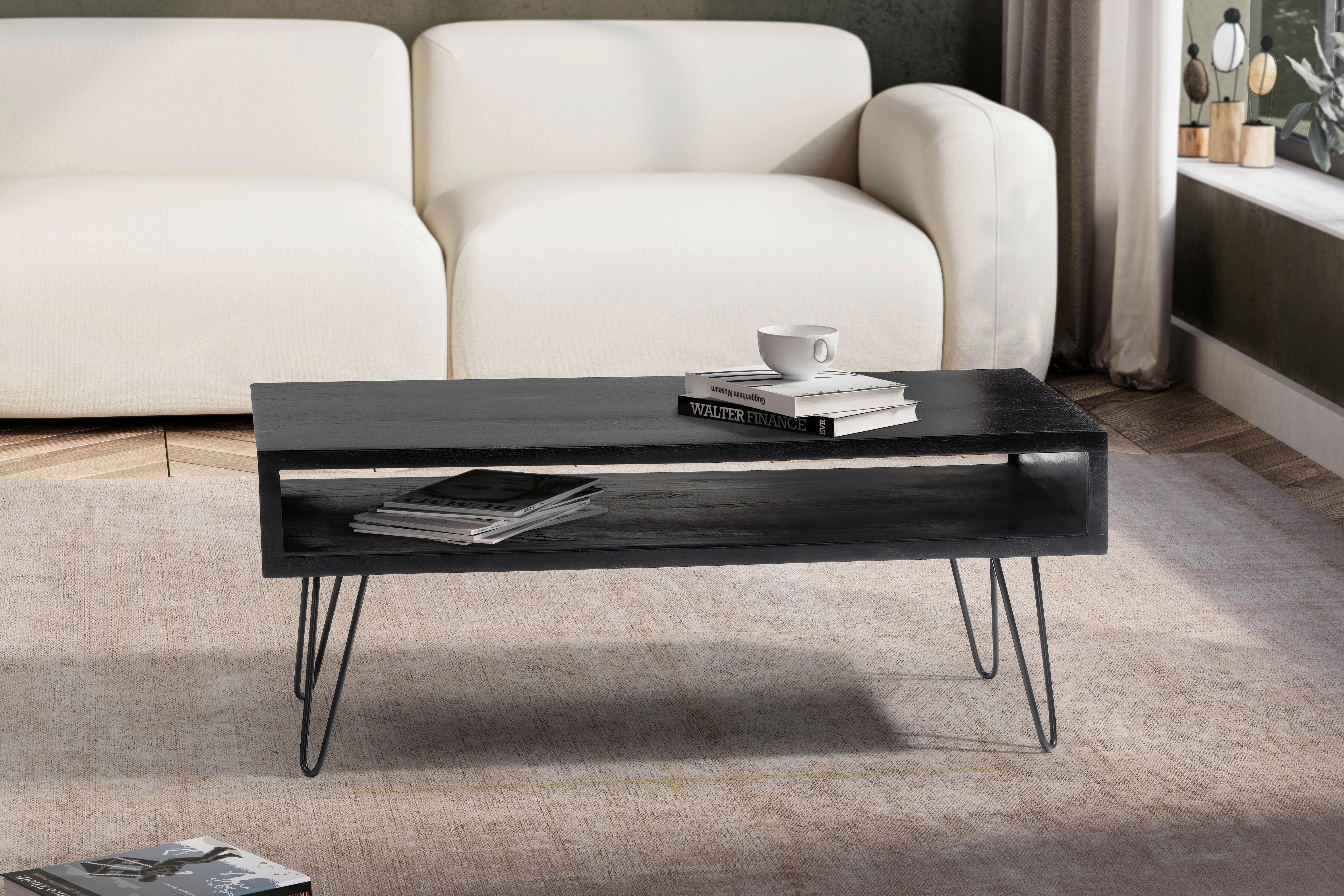 Couchtisch Mangoholz Schwarz L: 100 cm - Schwarz, Design, Holz/Metall (100/50/40cm) - MID.YOU