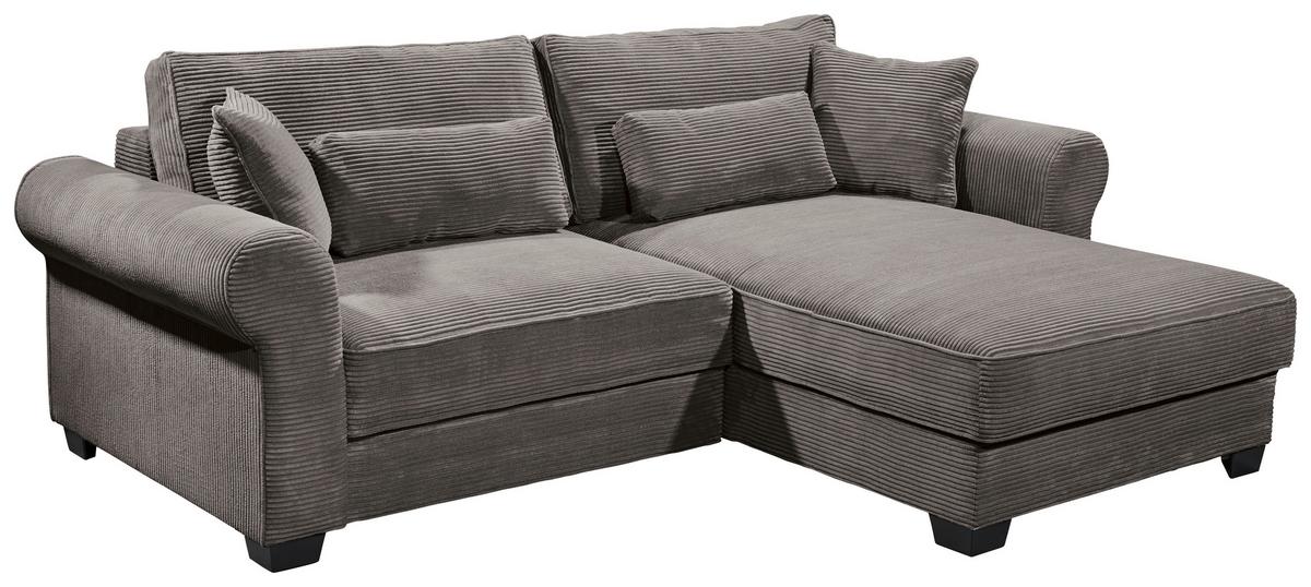 Ecksofa Mit Schlaffunktion Angelina Mokka Kord - Schwarz/Mokka, Basics, Textil (255/92/185cm) - MID.YOU