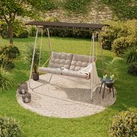 Hollywoodschaukel Bilbao - Dunkelgrau/Beige, MODERN, Textil/Metall (220/151/195cm) - Beldano