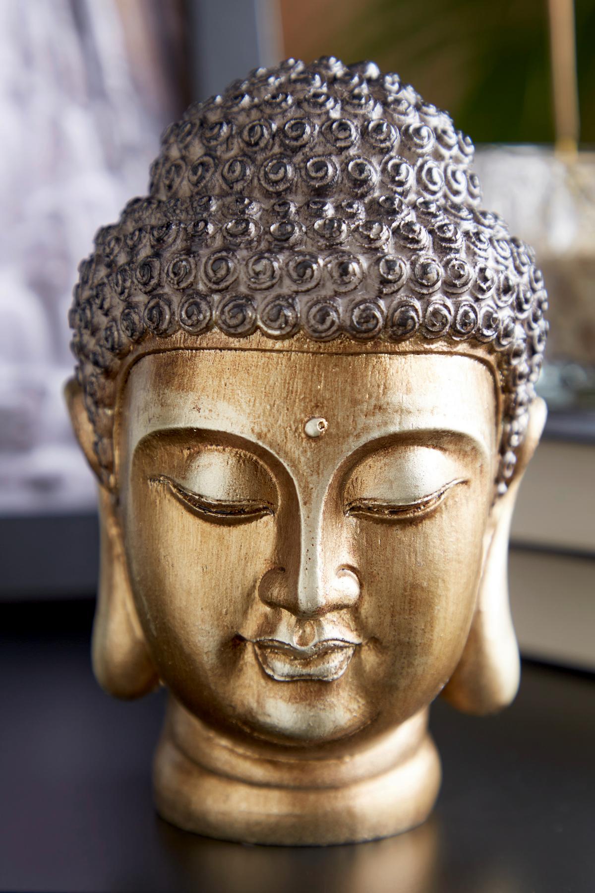Dekofigur Buddhakopf H: 13 cm Kunststoff für In- und Outdoor - Goldfarben/Braun, LIFESTYLE, Kunststoff (8,5/13cm) - Luca Bessoni