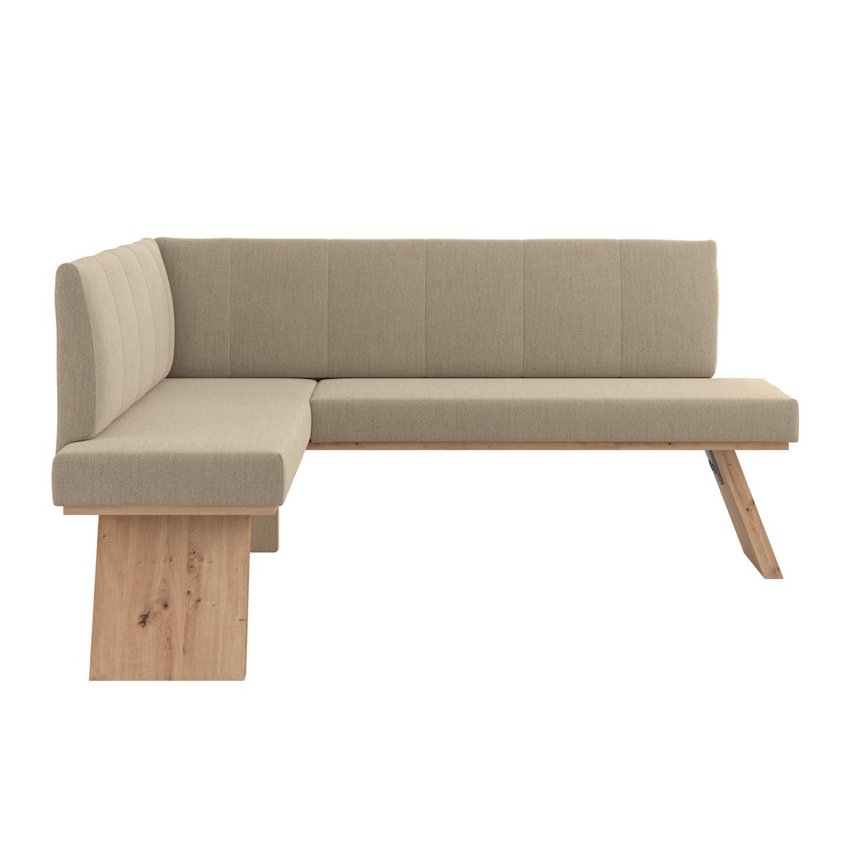 Eckbank Emma Ii Webstoff Beige, B: 150 Cm - Eichefarben/Beige, KONVENTIONELL, Holzwerkstoff/Textil (150/185cm)