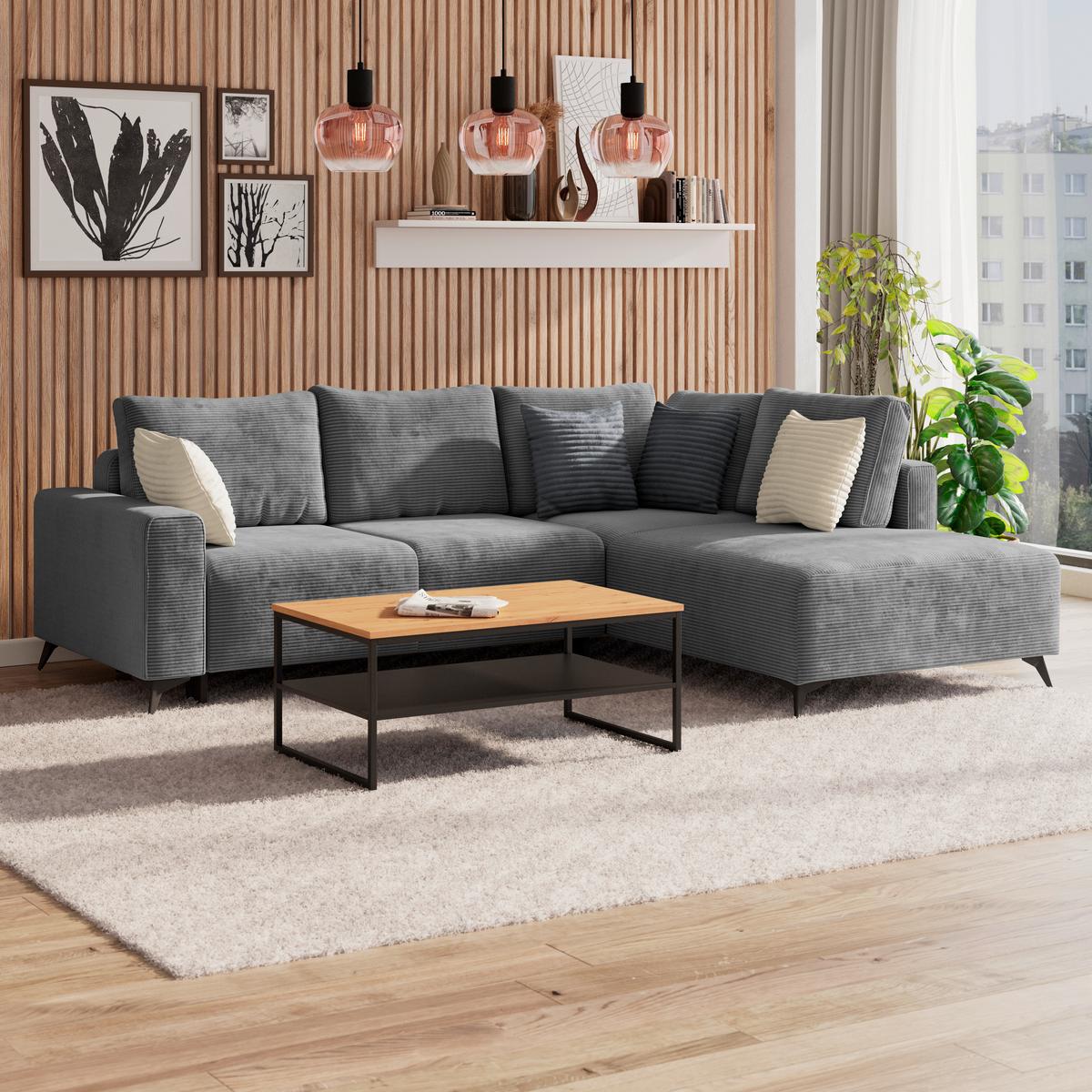 Ecksofa Mit Schlaffunktion Lincoln Grau Cord 270x212 Cm - Schwarz/Grau, MODERN, Textil (270/212cm)