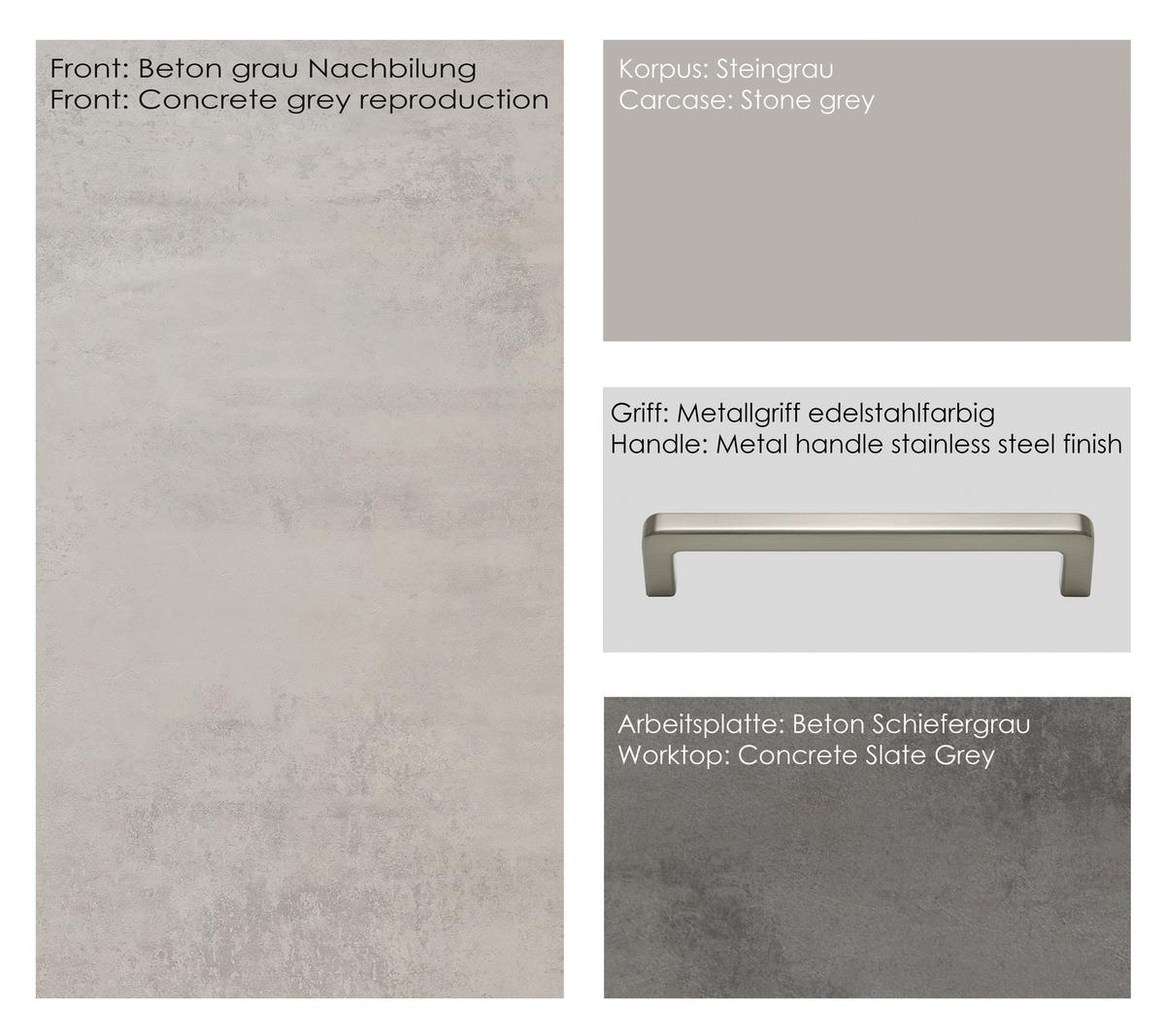 Kuchynská linka 330 cm, šedý betón/ kamenná šedá - sivá/farba ušľachtilej ocele, Modern, kov/kompozitné drevo (330cm) - Nobilia