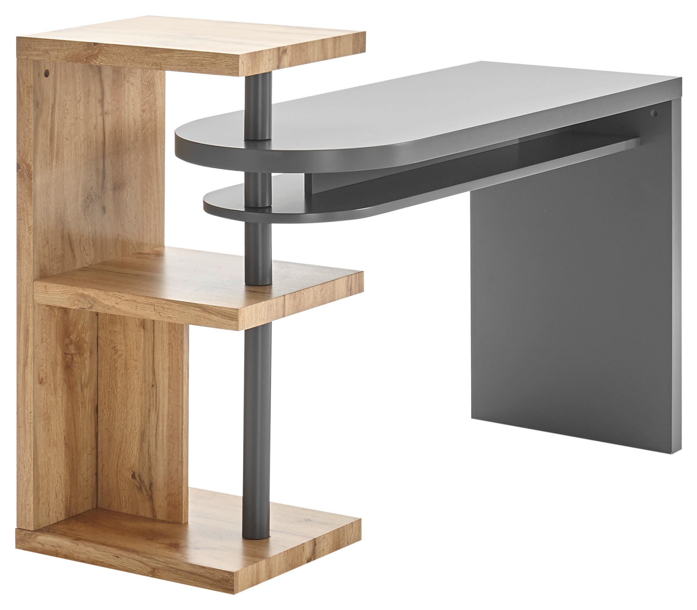Schreibtisch mit Stauraum B145 H94 cm Moura, Grau/Eiche Dekor - Eichefarben/Grau, MODERN, Holzwerkstoff/Metall (145/50/94cm) - MID.YOU
