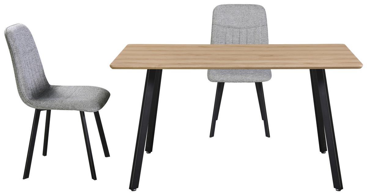 Tischgruppe Mackay 5-tlg. Weiß/textil Hellgrau, B: 140cm - Hellgrau/Weiß, KONVENTIONELL, Holzwerkstoff/Textil (140/46/75/88/80/57cm) - MID.YOU