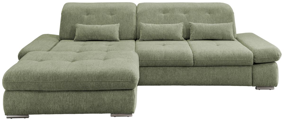 Ecksofa Mit Schlaffunktion Dalida Grün Chenille - Chromfarben/Grün, Design, Textil (196/300cm) - Livetastic