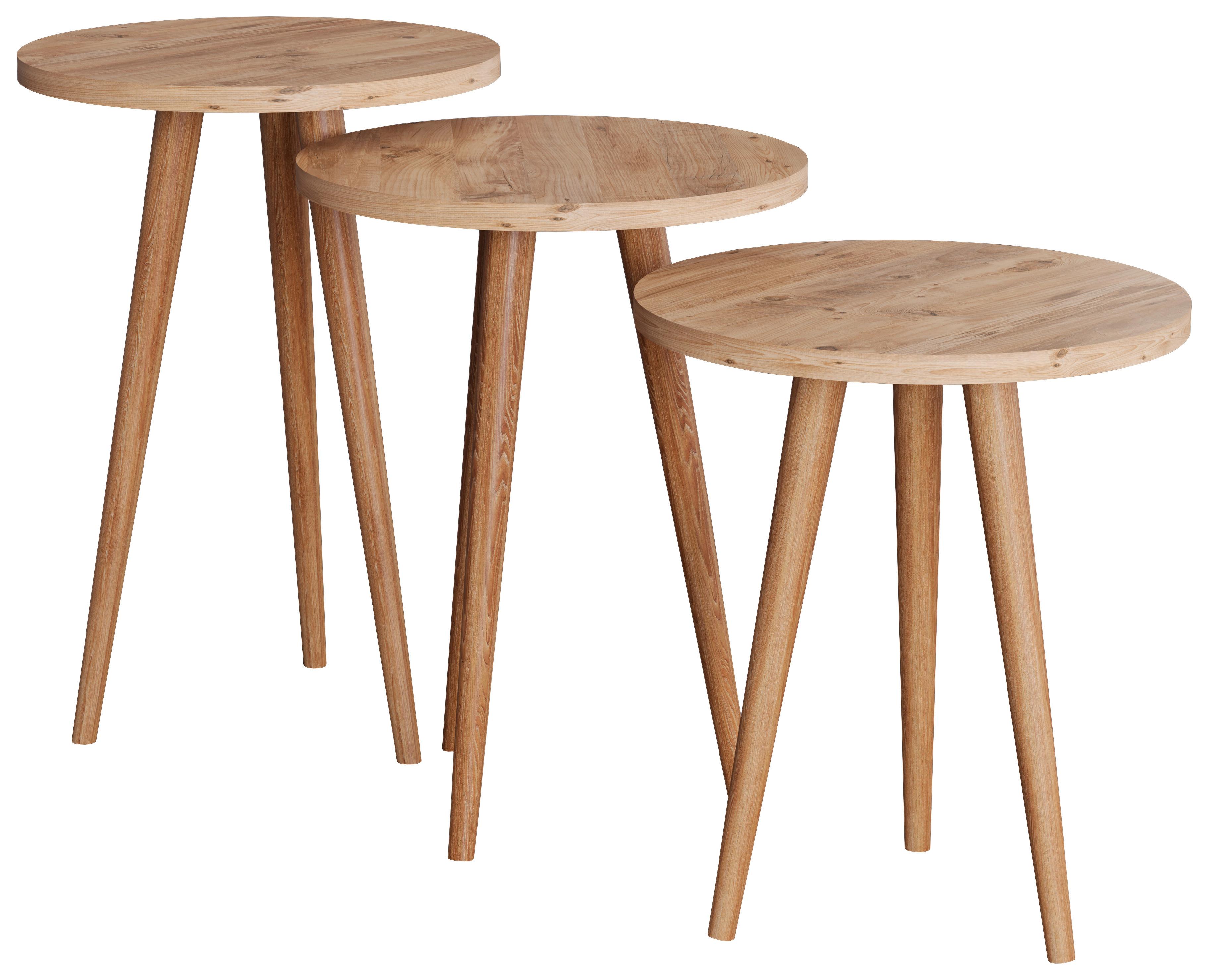Beistelltischset Barilo Honigeiche Dekor 3-teilig - Honigeiche, Design, Holzwerkstoff (34/34/42-47-52cm) - MID.YOU