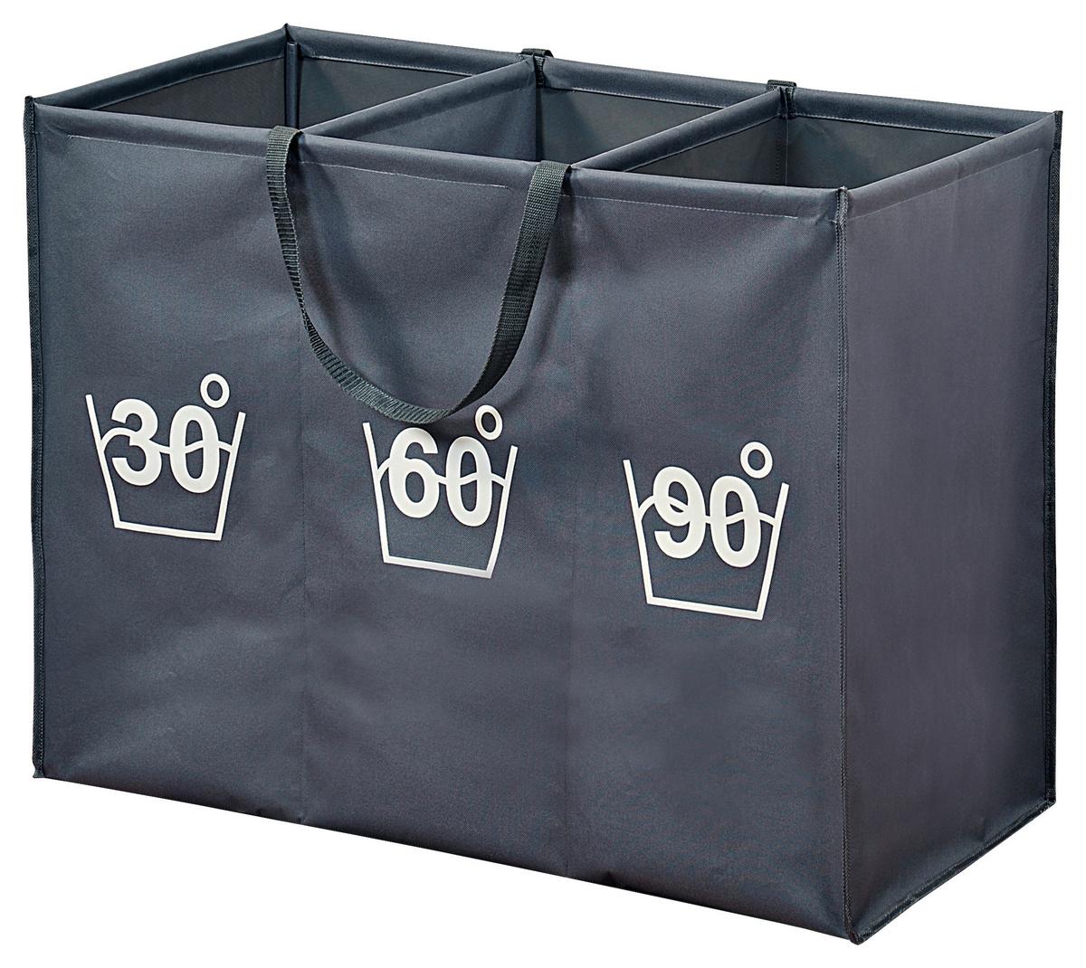 Wäschesack 3er Einteilung Grau, 74x35x60 cm - Grau, MODERN, Kunststoff (74/35/60cm) - Kesper