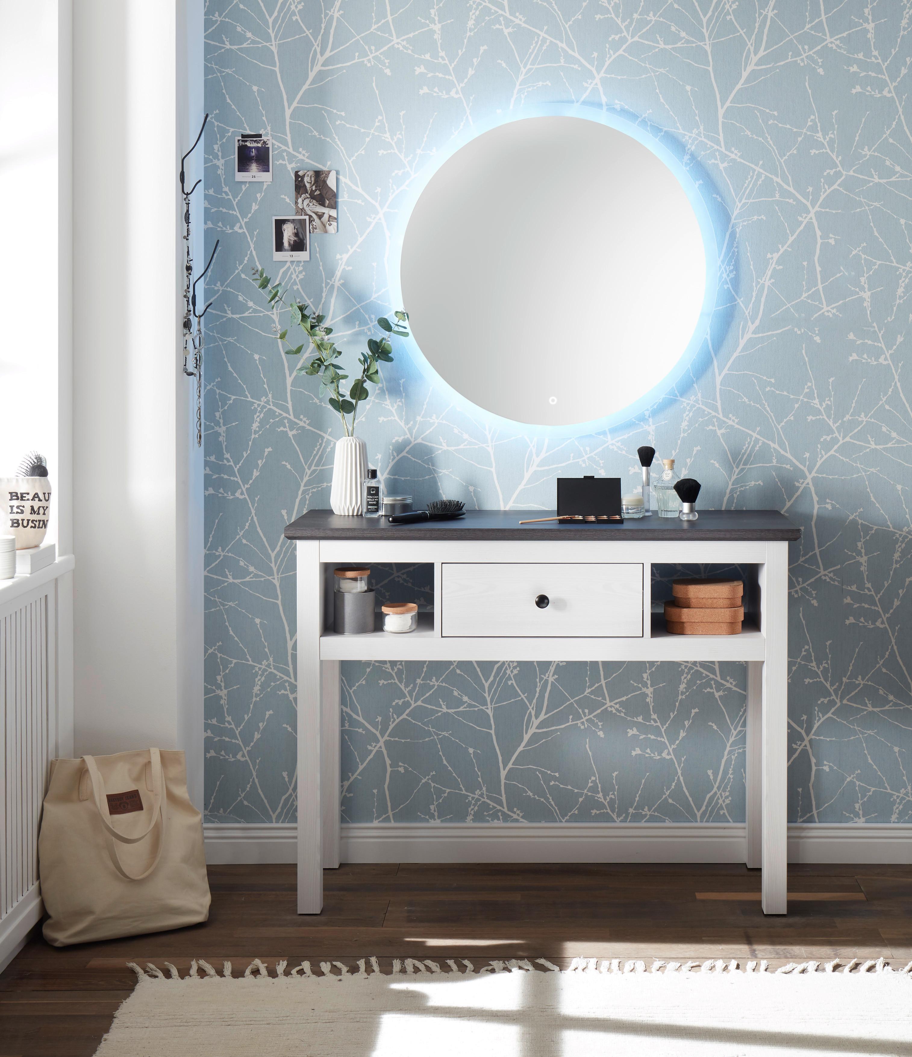 Schminktisch mit Schublade und zwei offenen Fächern