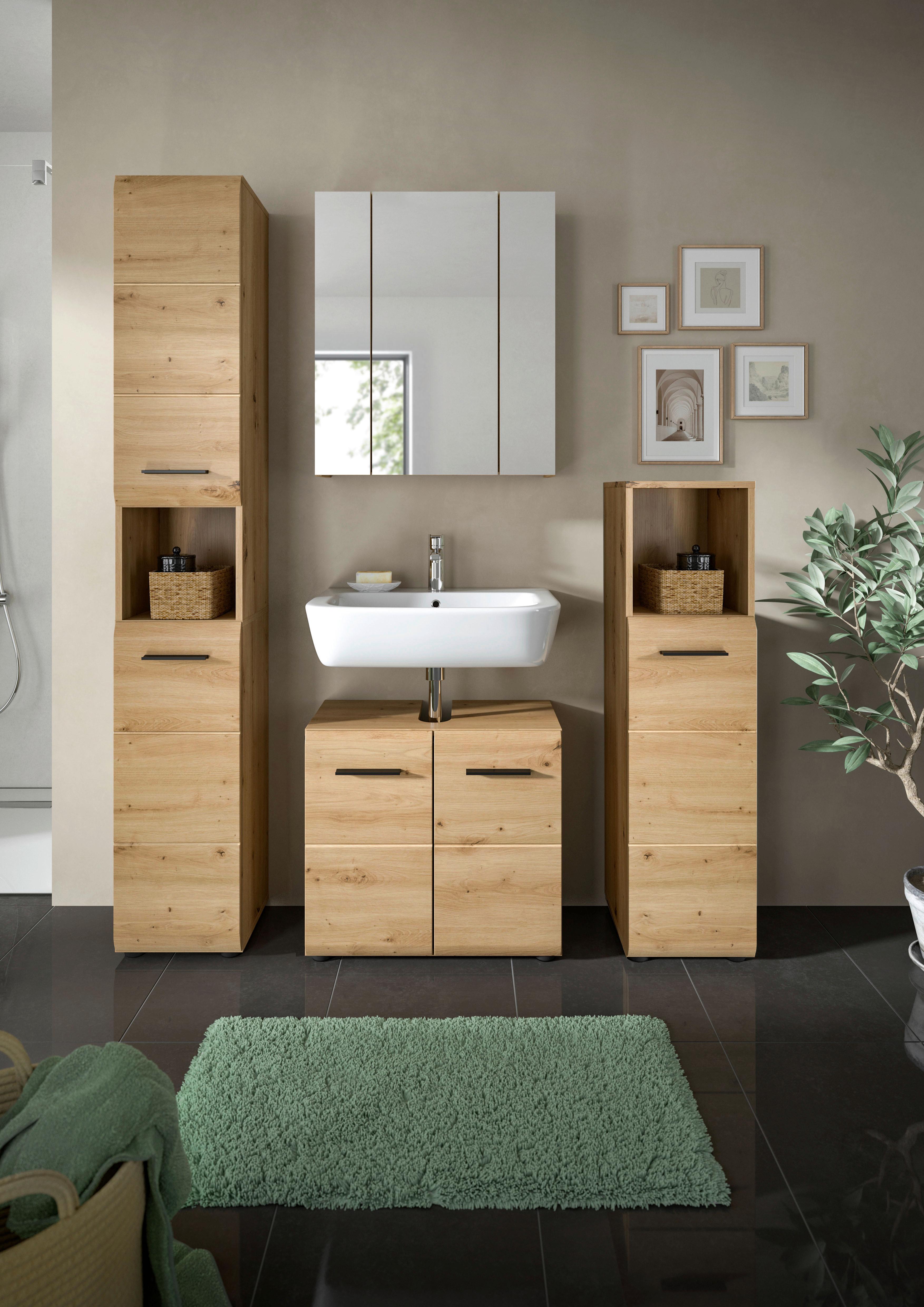 Badezimmer Ice Eiche Artisan Dekor B: 150cm - Schwarz/Eiche Artisan, Basics, Holzwerkstoff (150cm) - MID.YOU