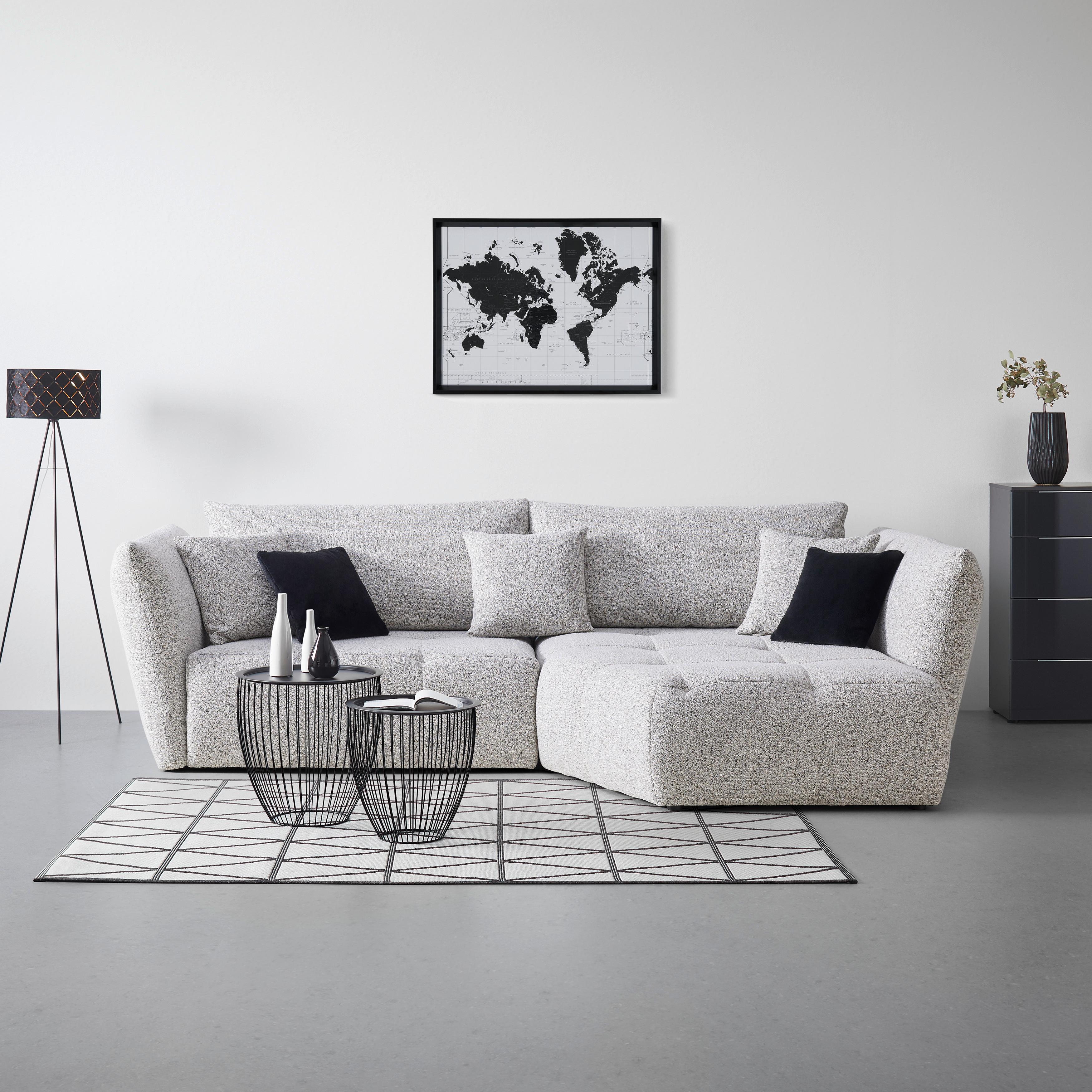Sedacia súprava BONNY, pravá, béžová / čierna, 5x vankúš - čierna/béžová, Modern, drevo/textil (300/193cm) - Premium Living