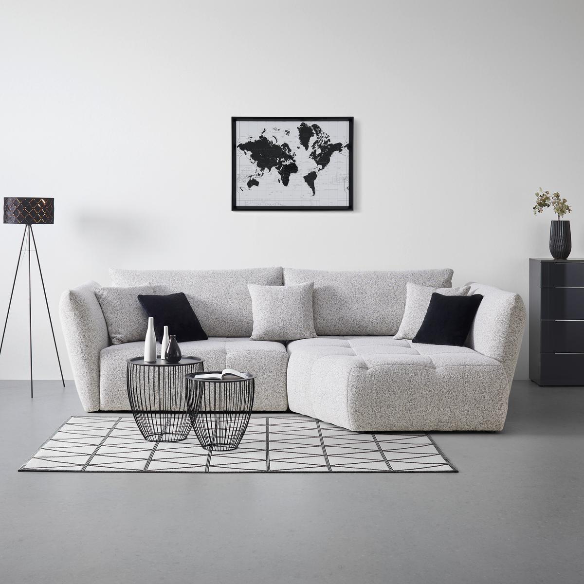Sedacia súprava BONNY, pravá, béžová / čierna, 5x vankúš - čierna/béžová, Modern, drevo/textil (300/193cm) - Premium Living
