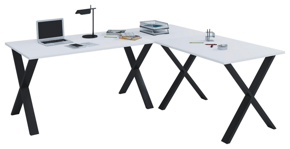 Eckschreibtisch Lona Weiß B: 80 cm - Schwarz/Weiß, MODERN, Holzwerkstoff/Metall (190/190/76cm) - MID.YOU