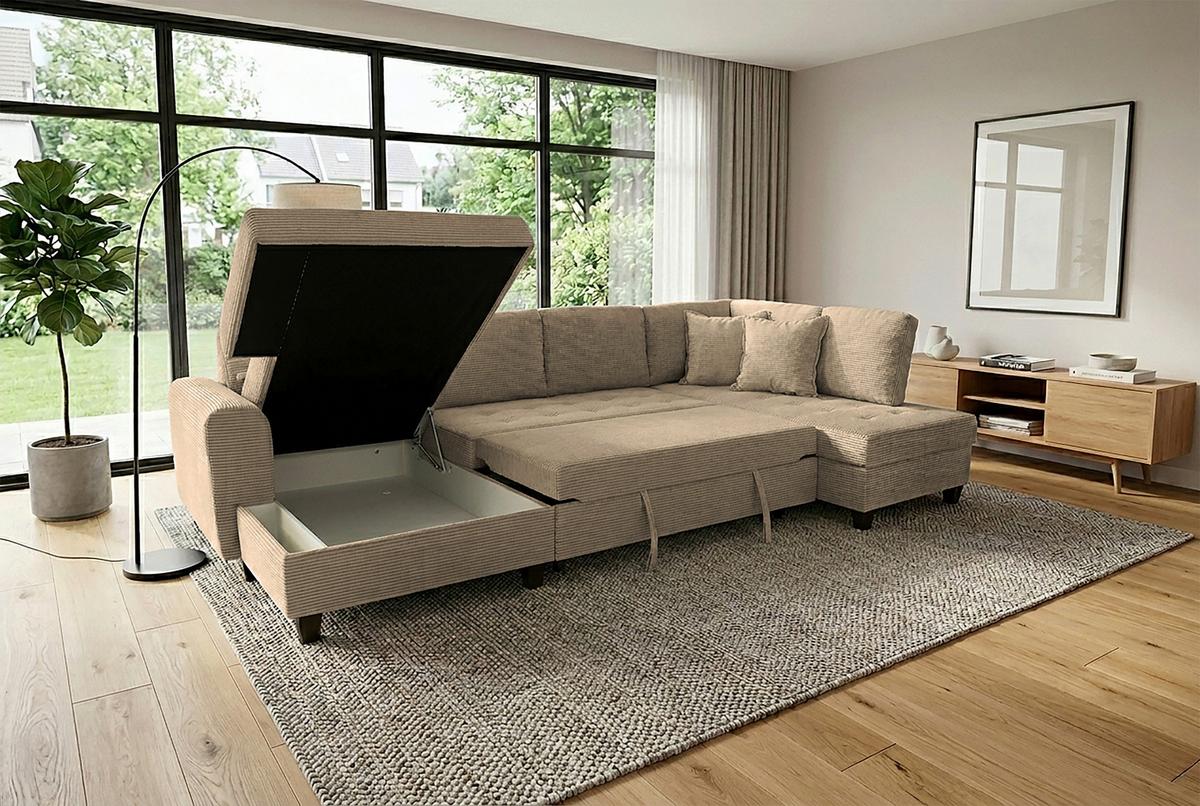 Wohnlandschaft Moritz Karamell U-Form:155x324x178 Cm - Karamell, Trend, Textil (155/324/178cm)