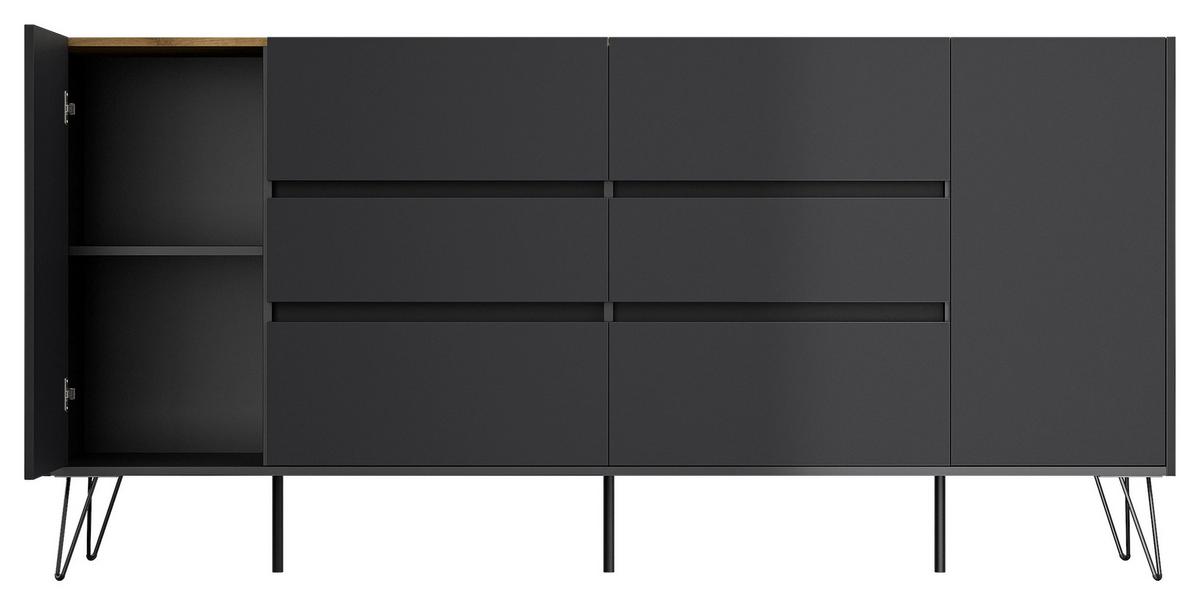 Sideboard Posseik Industrial Graphitf./eichefarben B: 199cm - Eichefarben/Schwarz, Design, Holzwerkstoff (199/93,6/42cm) - P & B