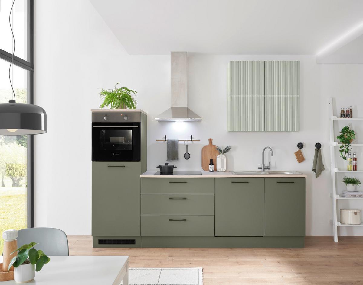 Kuchyňský blok bez spotřebičů MINT - černá/zelená, Design, kov/kompozitní dřevo (260cm) - MID.YOU