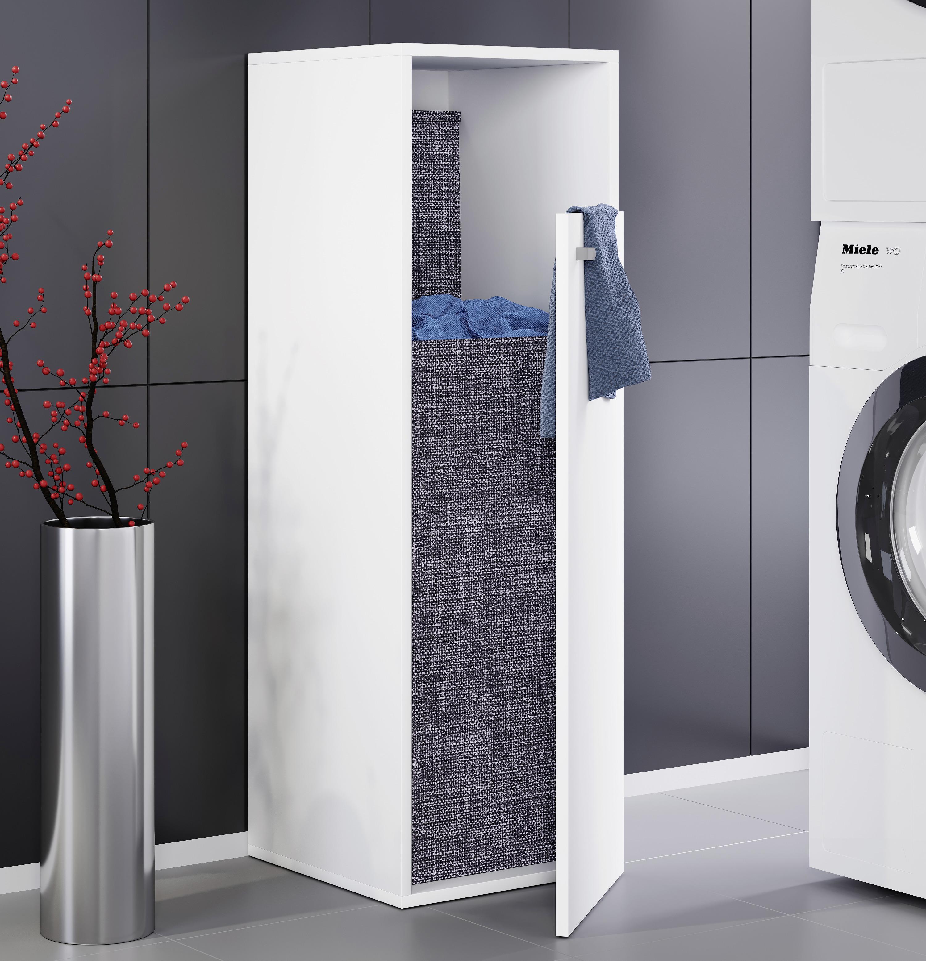Bad-Midischrank KLIDAS XL aus Dekor in Weiß mit Wäschekorb