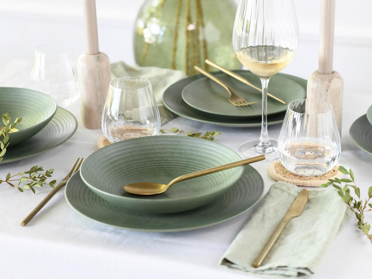 Tafelservice Catania Eukalyptus, 12--Teilig., Grün - Grün, Basics, Keramik - Creatable