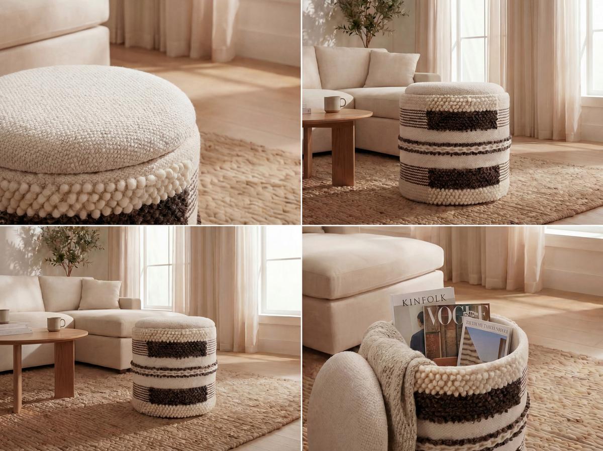 Taburet, š: 40 cm - béžová, Design, textil (40/45/40cm) - Livetastic