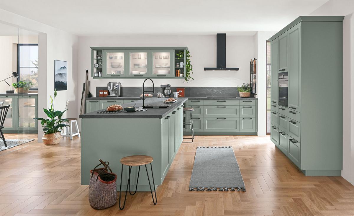 Einbauküche Columbia Frei Planbar Landhausstil - Schwarz/Grün, MODERN, Holzwerkstoff - Vertico