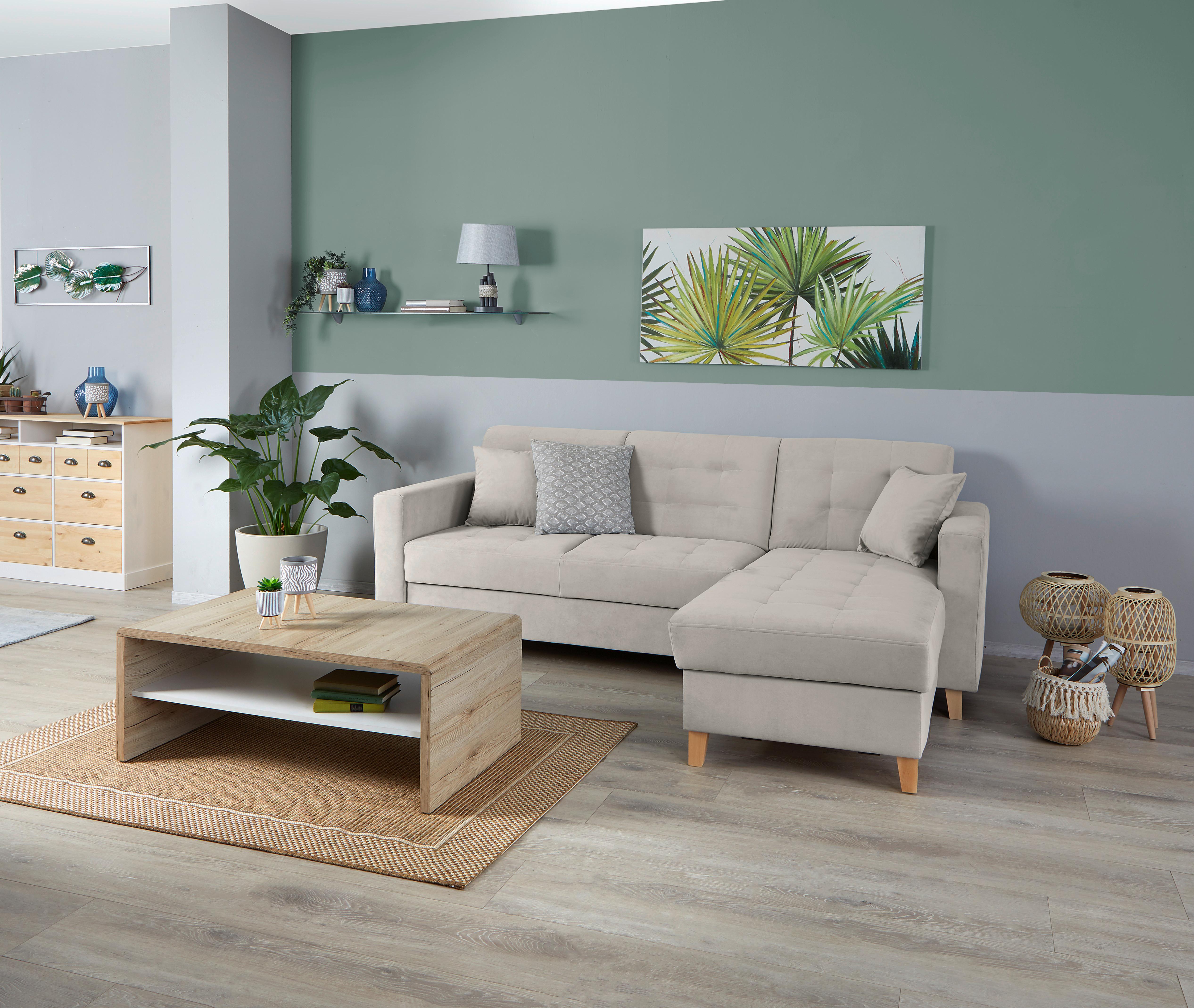 Ecksofa Bergen - Hellgrau/Naturfarben, Design, Textil (231/160cm) - Luca Bessoni