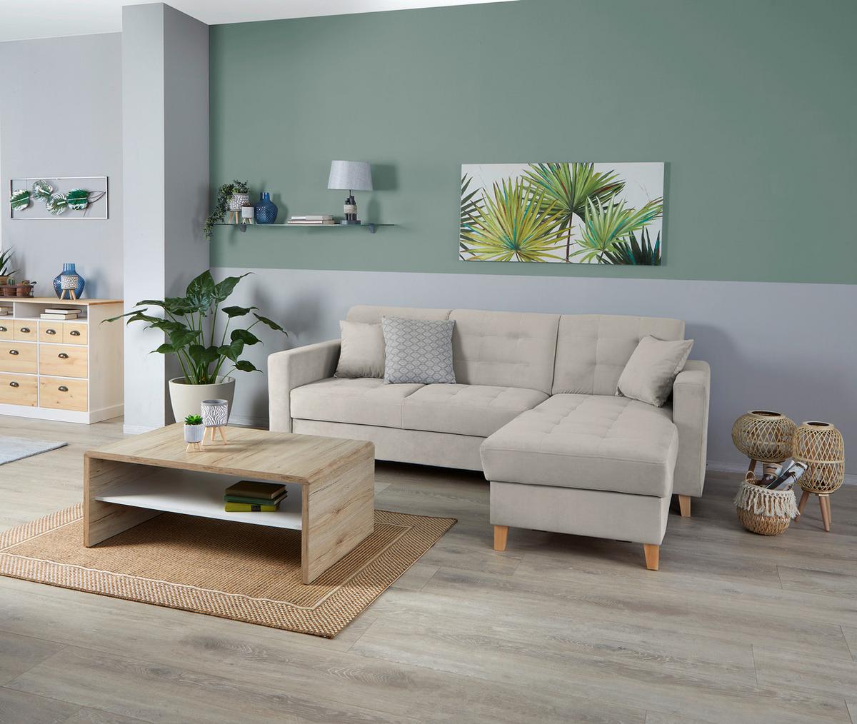 Ecksofa Bergen - Hellgrau/Naturfarben, Design, Textil (231/160cm) - Luca Bessoni
