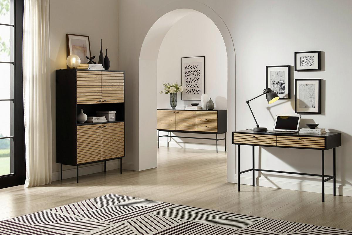 Highboard Schwarz, Eichefarben B: 100cm - Eichefarben/Schwarz, Design, Holz/Holzwerkstoff (100/155/40cm) - Livetastic